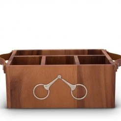 Arthur Court Flatware Caddy - Horse Bits Leather Handles Equestrian Decor