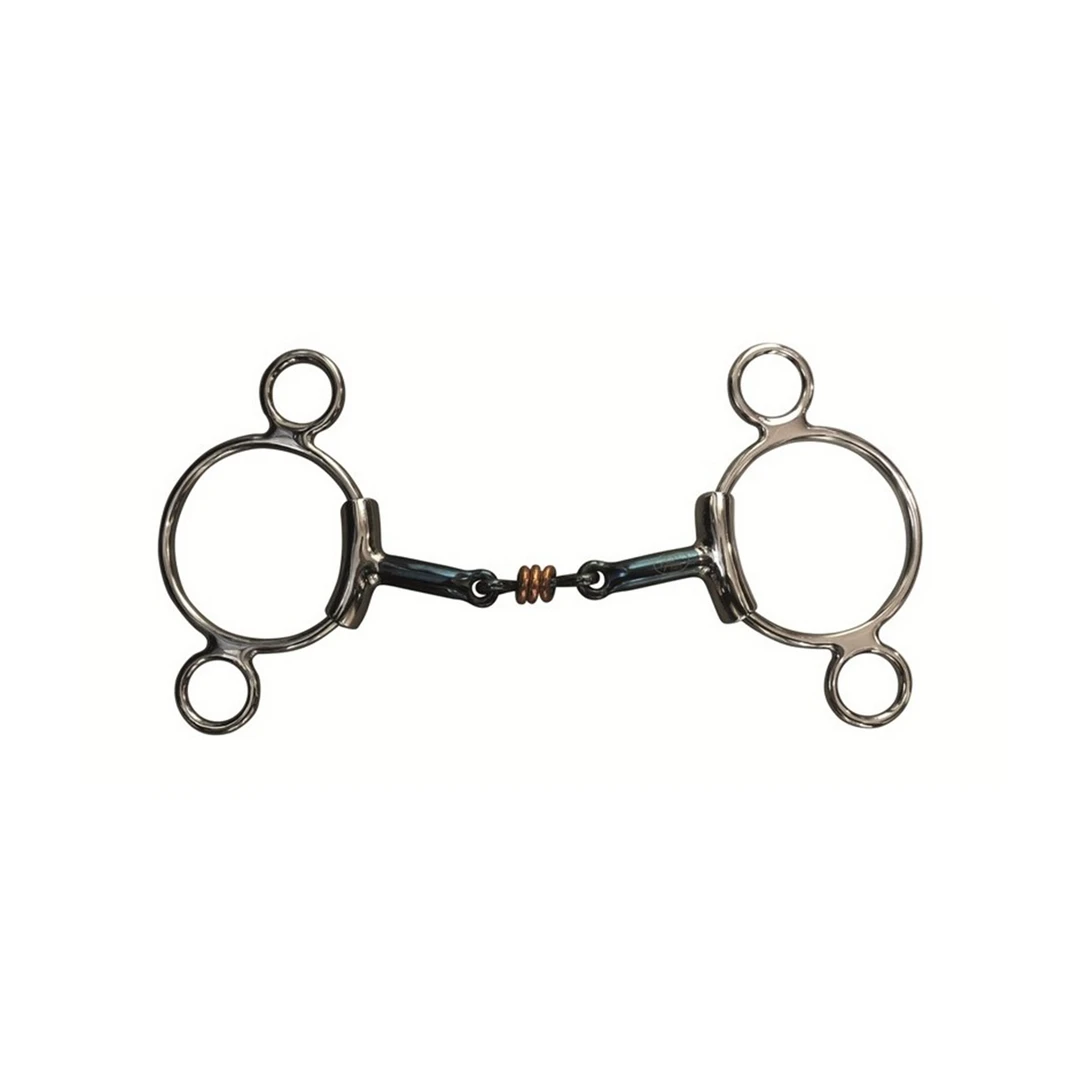 French Equestrian Jump'in Double Jointed Blue Steel With Copper Rings 3-Ring Bit 3 French Equestrian Jump'in Double Jointed Blue Steel With Copper Rings 3-Ring Bit