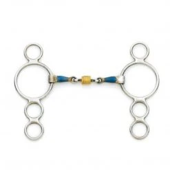English Riding Supply Horse Bits Centaur Blue Steel 3-Ring Gag Bit With Loose Brass Roller Disks